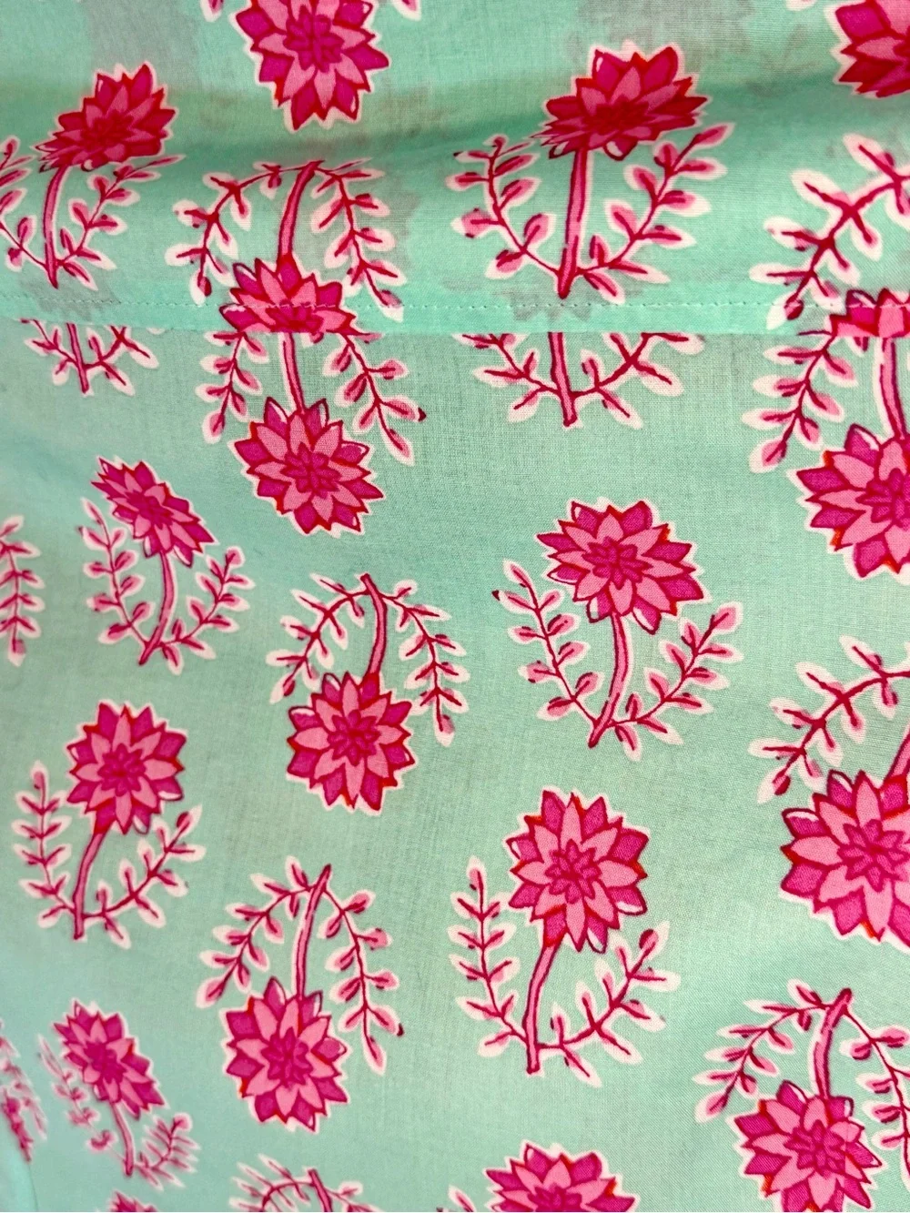 J.Crew Mint Green Pink Floral Block Print Button Down Petite Small PS